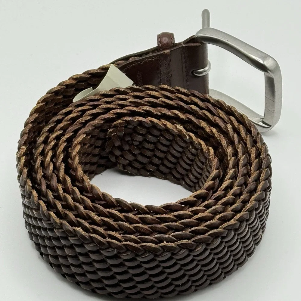 Polo Ralph Lauren Braided Woven Leather Belt Brown Size 54 MSRP $95 Vachetta